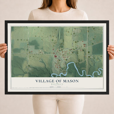 Map of Mason, Wisconsin, 18 x 24 inch print in a black wood frame