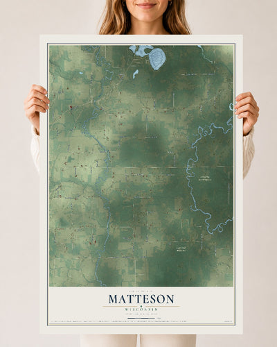 Map of Matteson, Wisconsin, 24 x 36 inch unframed archival matte print