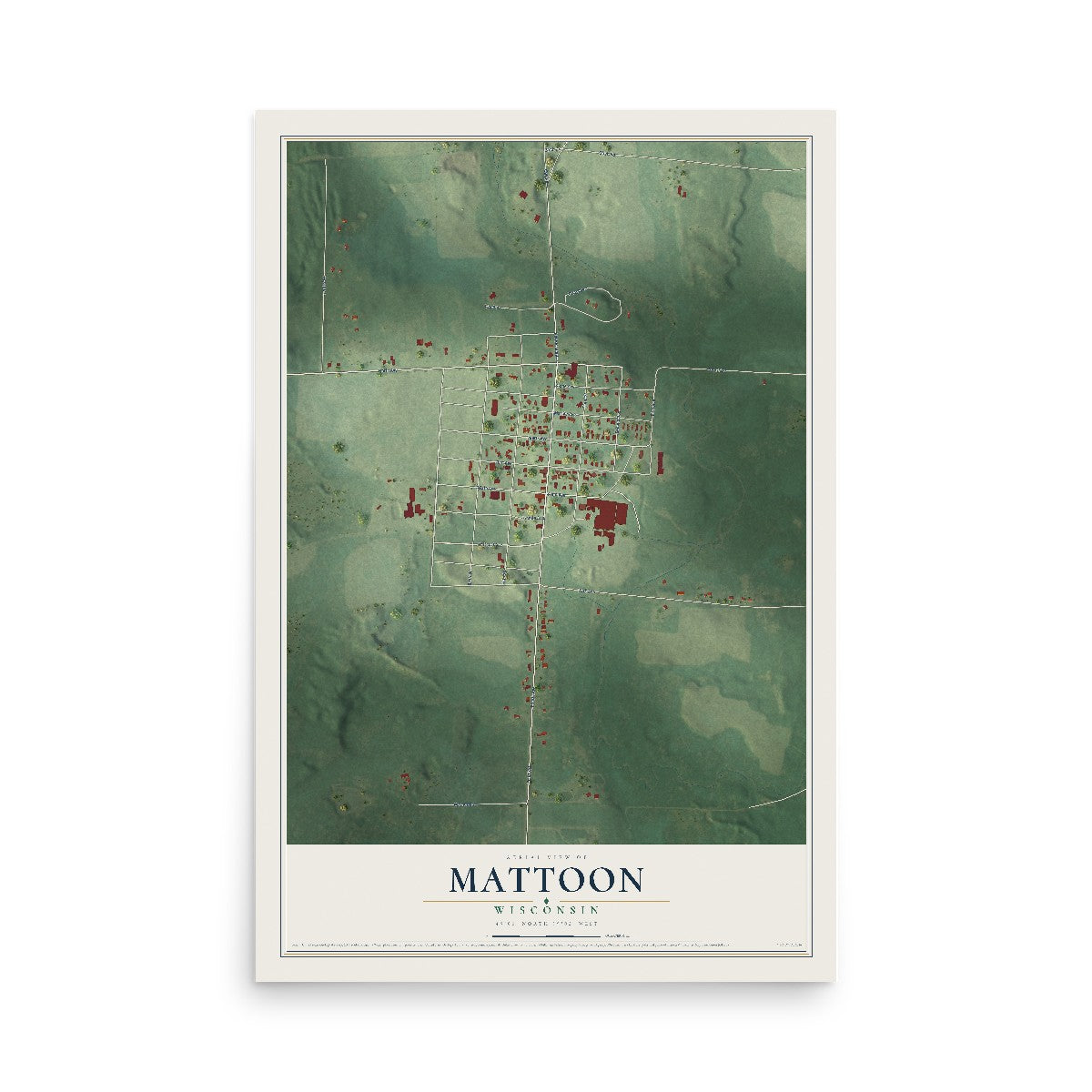 Map of Mattoon, Wisconsin, 12 x 18 inch unframed archival matte print