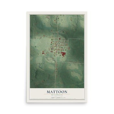 Map of Mattoon, Wisconsin, 12 x 18 inch unframed archival matte print