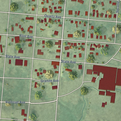 Close-up of the map of Mattoon, Wisconsin print showing street and building detail