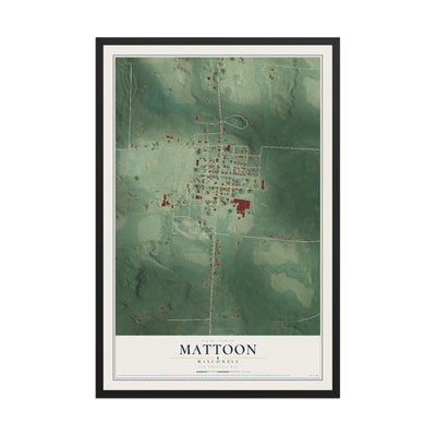 Map of Mattoon, Wisconsin, 12 x 18 inch print in a black wood frame