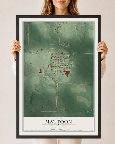 Map of Mattoon, Wisconsin, 24 x 36 inch print in a black wood frame