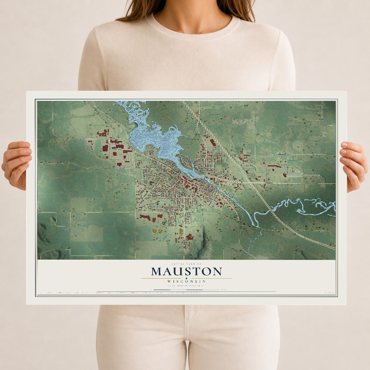 Map of Mauston, Wisconsin, 12 x 18 inch unframed archival matte print