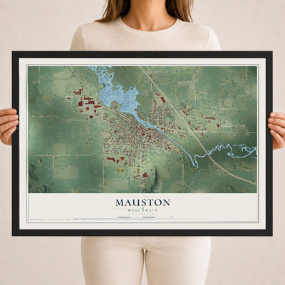 Map of Mauston, Wisconsin, 18 x 24 inch print in a black wood frame