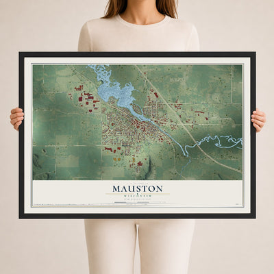 Map of Mauston, Wisconsin, 24 x 36 inch print in a black wood frame
