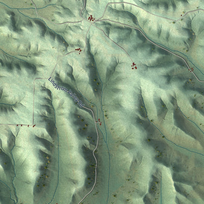 Second close-up of the map of Maxville, Wisconsin print showing more streets and buildings