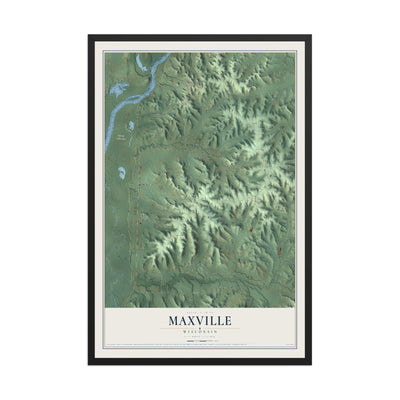 Map of Maxville, Wisconsin, 12 x 18 inch print in a black wood frame