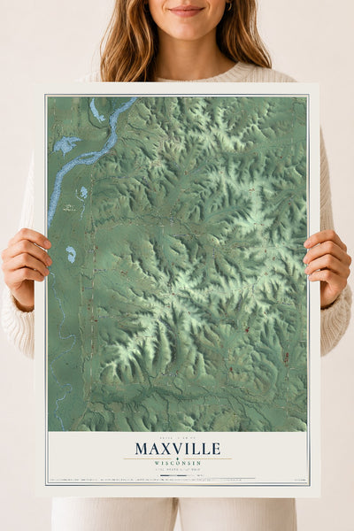 Map of Maxville, Wisconsin, 18 x 24 inch unframed archival matte print