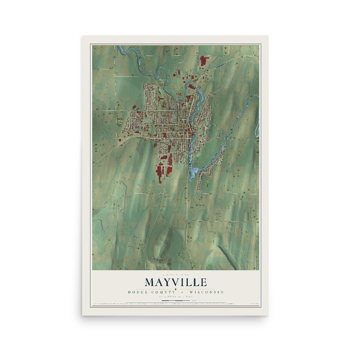 Map of Mayville, Dodge County, Wisconsin, 12 x 18 inch unframed archival matte print