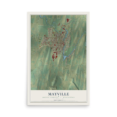 Map of Mayville, Dodge County, Wisconsin, 12 x 18 inch unframed archival matte print