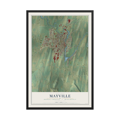 Map of Mayville, Dodge County, Wisconsin, 12 x 18 inch print in a black wood frame