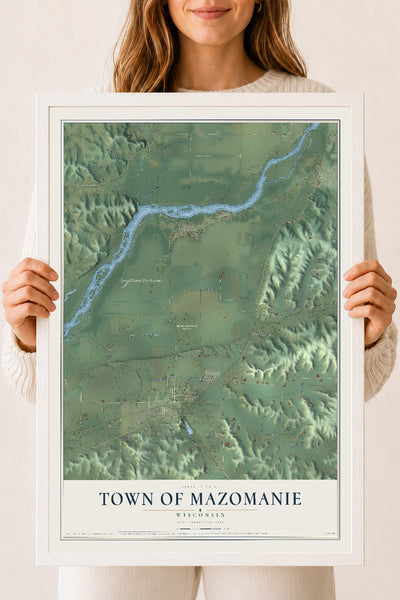 Map of the Town of Mazomanie, Wisconsin, 18 x 24 inch print in a white wood frame