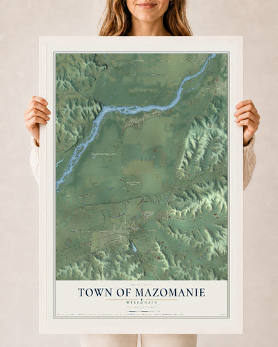 Map of the Town of Mazomanie, Wisconsin, 24 x 36 inch print in a white wood frame