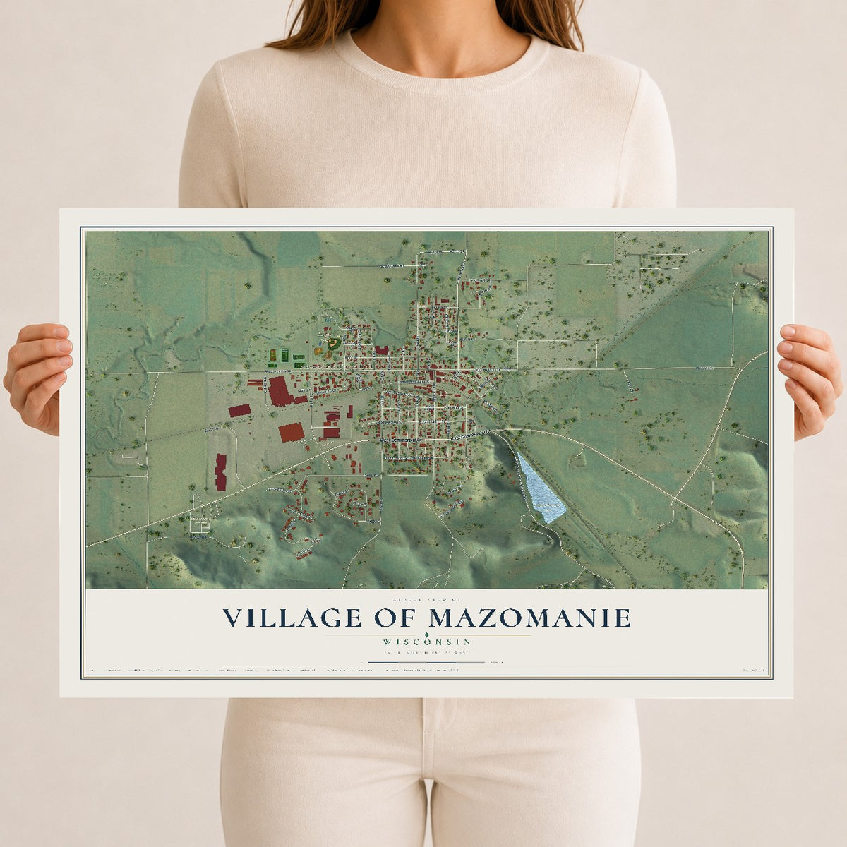 Map of Mazomanie, Wisconsin, 12 x 18 inch unframed archival matte print