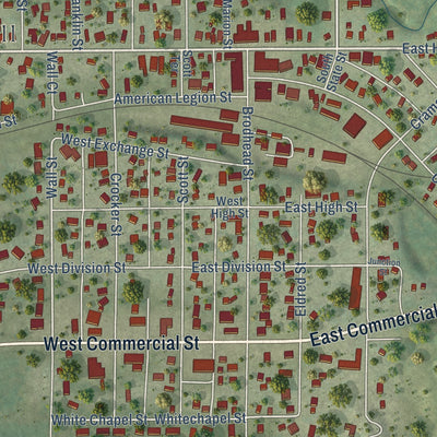 Close-up of the map of Mazomanie, Wisconsin print showing street and building detail