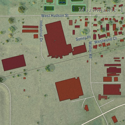 Second close-up of the map of Mazomanie, Wisconsin print showing more streets and buildings