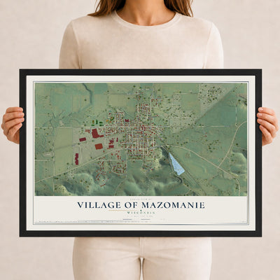 Map of Mazomanie, Wisconsin, 12 x 18 inch print in a black wood frame