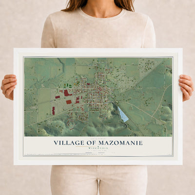 Map of Mazomanie, Wisconsin, 12 x 18 inch print in a white wood frame