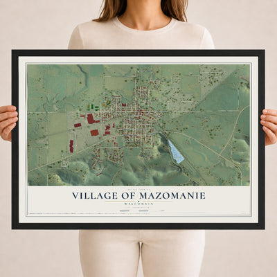 Map of Mazomanie, Wisconsin, 18 x 24 inch print in a black wood frame