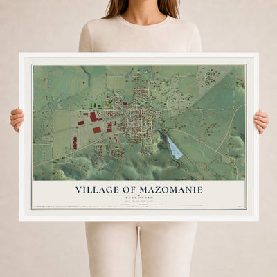Map of Mazomanie, Wisconsin, 24 x 36 inch print in a white wood frame