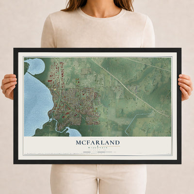 Map of McFarland, Wisconsin, 12 x 18 inch print in a black wood frame