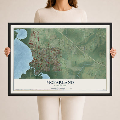 Map of McFarland, Wisconsin, 24 x 36 inch print in a black wood frame