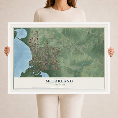 Map of McFarland, Wisconsin, 24 x 36 inch print in a white wood frame