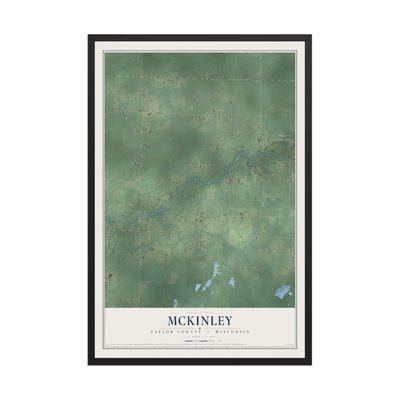 Map of McKinley, Taylor County, Wisconsin, 12 x 18 inch print in a black wood frame