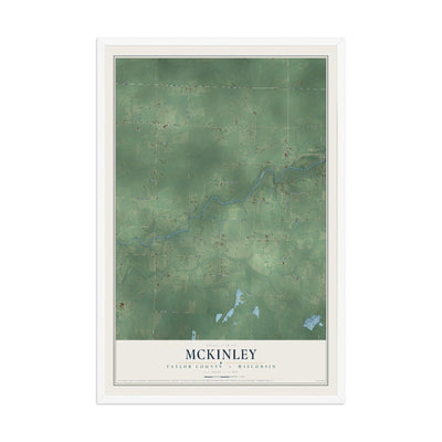 Map of McKinley, Taylor County, Wisconsin, 12 x 18 inch print in a white wood frame