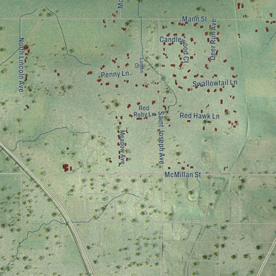 Close-up of the map of McMillan, Wisconsin print showing street and building detail