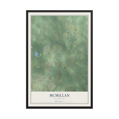 Map of McMillan, Wisconsin, 12 x 18 inch print in a black wood frame