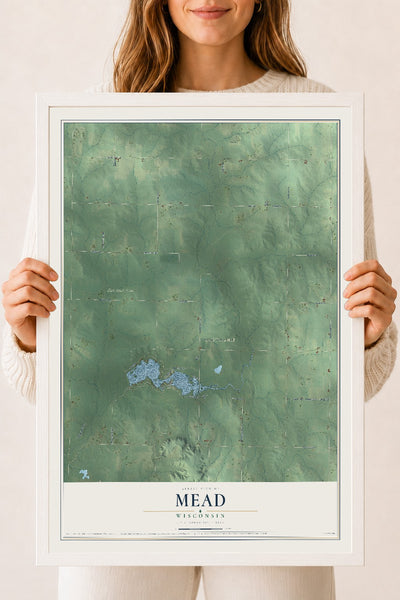 Map of Mead, Wisconsin, 18 x 24 inch print in a white wood frame