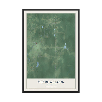 Map of Meadowbrook, Wisconsin, 12 x 18 inch print in a black wood frame