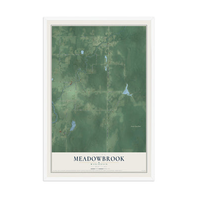 Map of Meadowbrook, Wisconsin, 12 x 18 inch print in a white wood frame