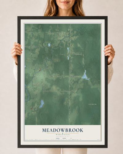 Map of Meadowbrook, Wisconsin, 24 x 36 inch print in a black wood frame