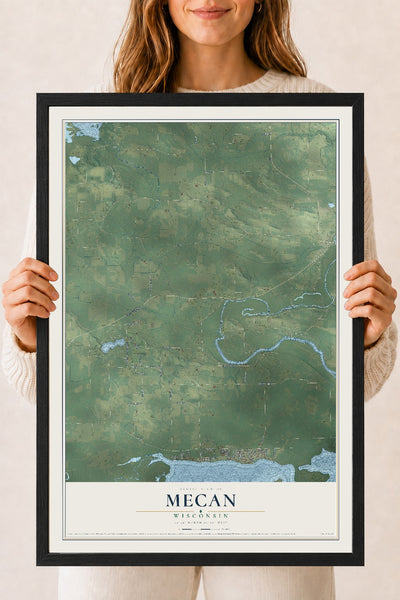 Map of Mecan, Wisconsin, 18 x 24 inch print in a black wood frame