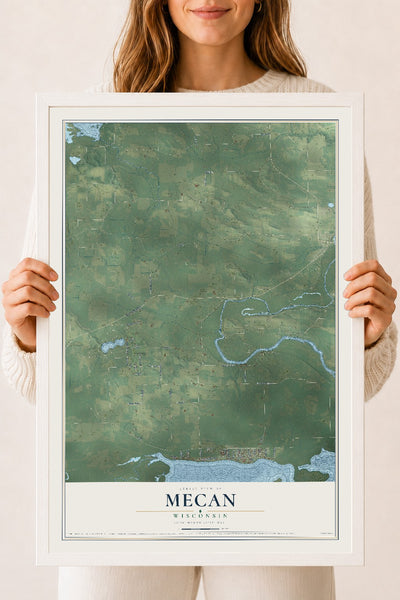 Map of Mecan, Wisconsin, 18 x 24 inch print in a white wood frame