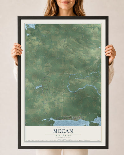 Map of Mecan, Wisconsin, 24 x 36 inch print in a black wood frame