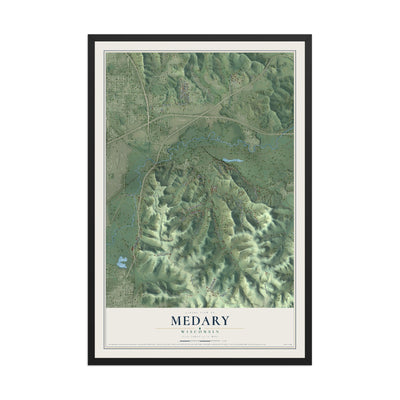 Map of Medary, Wisconsin, 12 x 18 inch print in a black wood frame