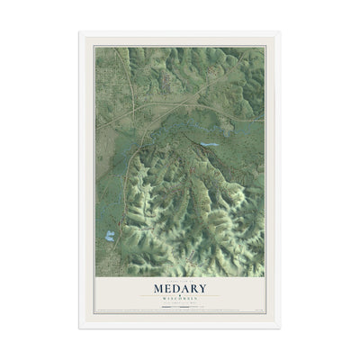 Map of Medary, Wisconsin, 12 x 18 inch print in a white wood frame