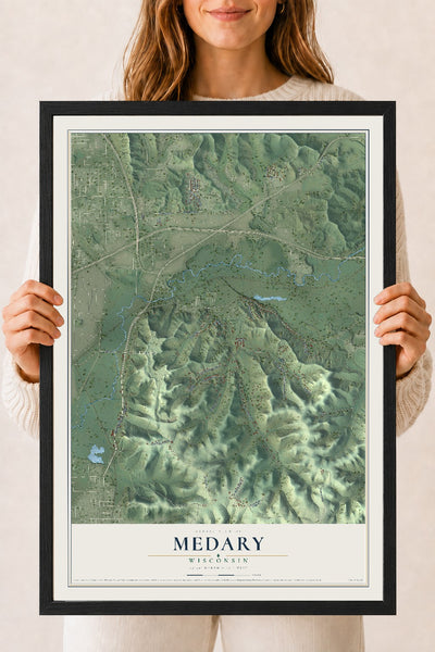 Map of Medary, Wisconsin, 18 x 24 inch print in a black wood frame