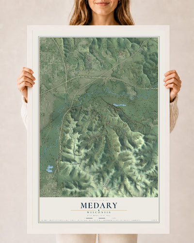Map of Medary, Wisconsin, 24 x 36 inch print in a white wood frame