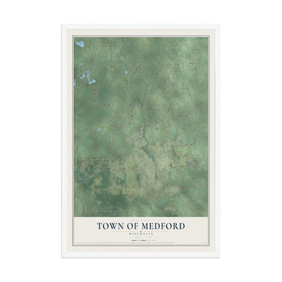 Map of the Town of Medford, Wisconsin, 12 x 18 inch print in a white wood frame