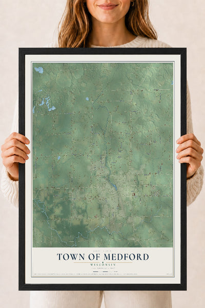 Map of the Town of Medford, Wisconsin, 18 x 24 inch print in a black wood frame