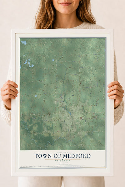 Map of the Town of Medford, Wisconsin, 18 x 24 inch print in a white wood frame
