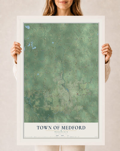 Map of the Town of Medford, Wisconsin, 24 x 36 inch print in a white wood frame