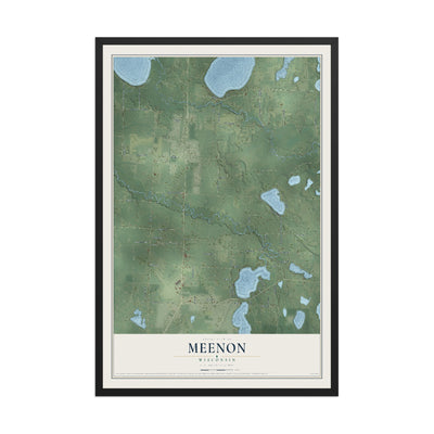 Map of Meenon, Wisconsin, 12 x 18 inch print in a black wood frame