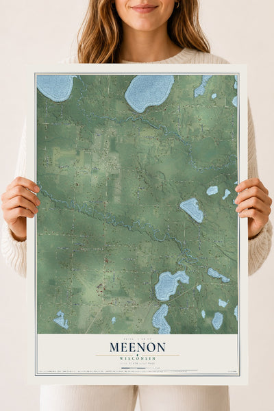 Map of Meenon, Wisconsin, 18 x 24 inch unframed archival matte print