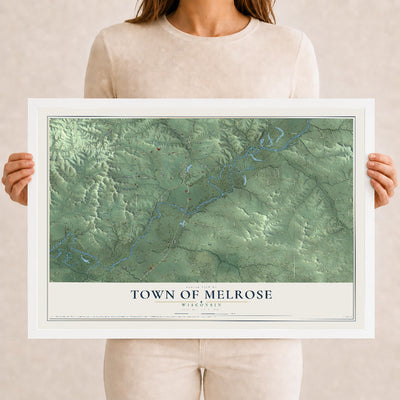 Map of the Town of Melrose, Wisconsin, 12 x 18 inch print in a white wood frame